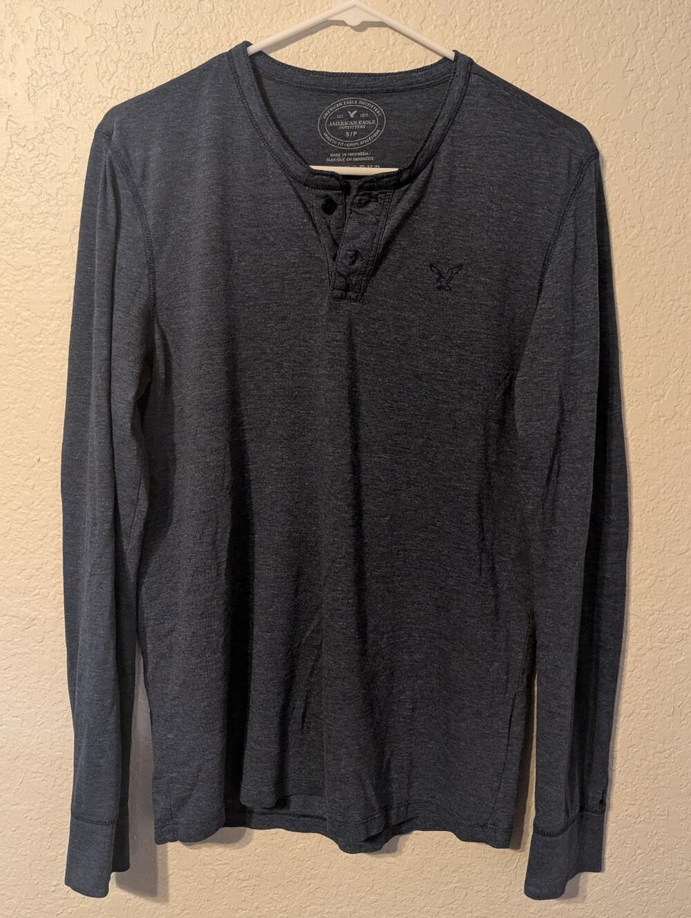 AE Legend Long Sleeve Navy Blue Henley T-Shirt, Size Small